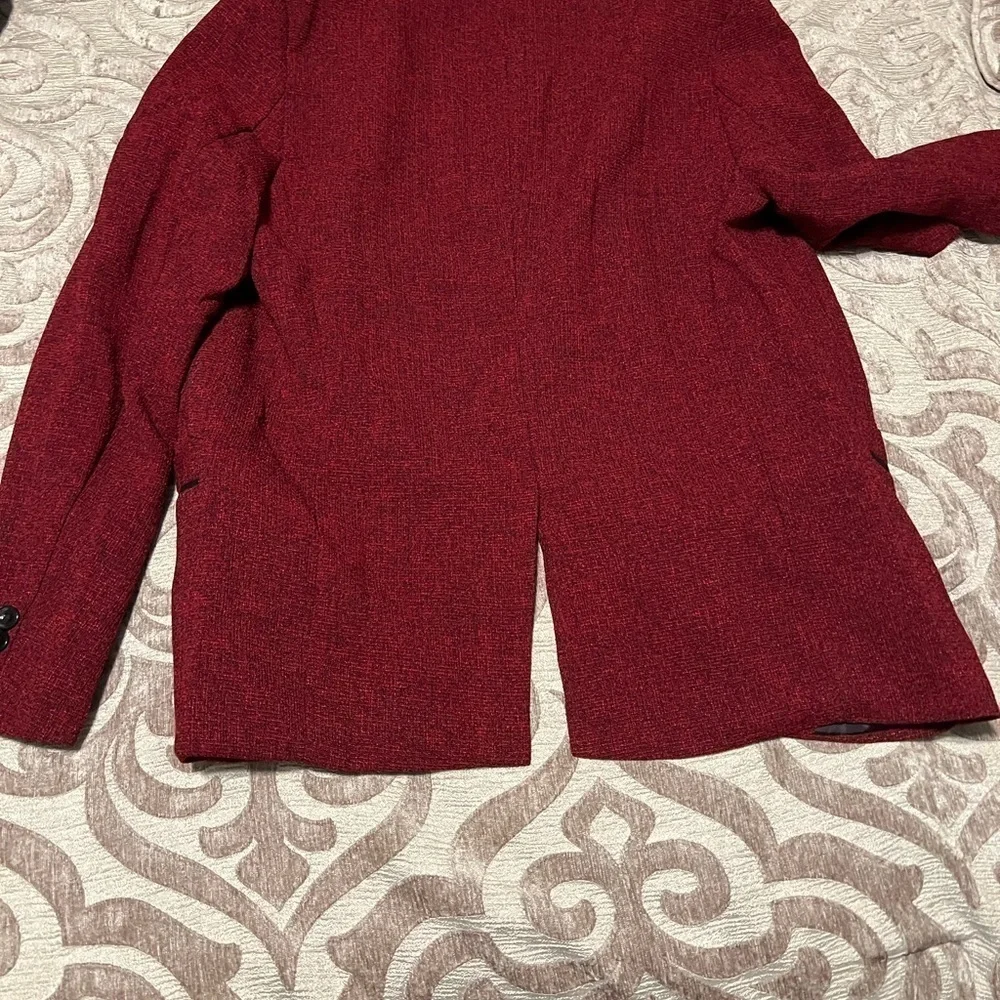 Women's Tweed Herringbone Blazer Jacket - Wine Red Classic Vintage, Size L